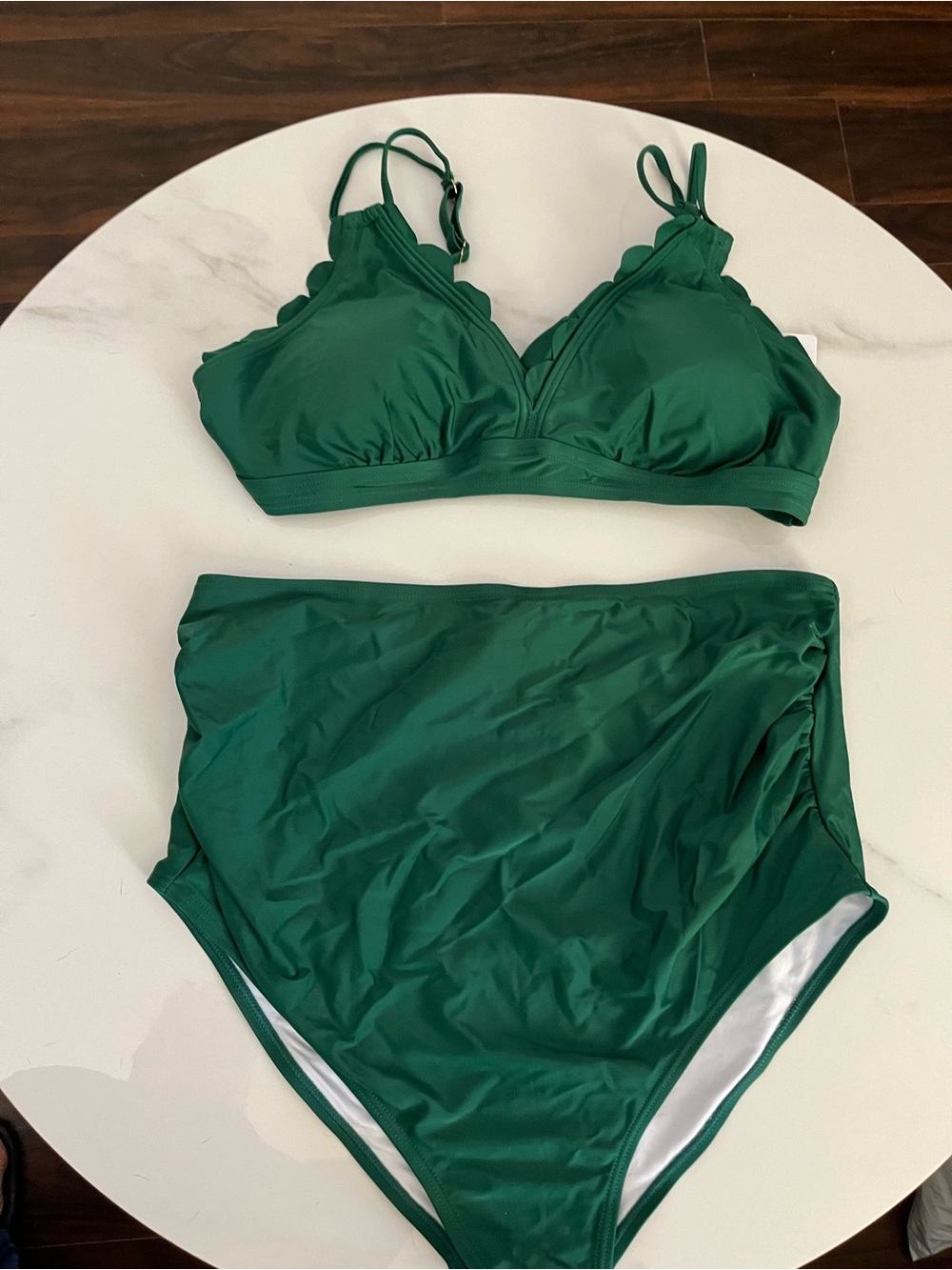 Green High-Waist Scallop Bikini Set